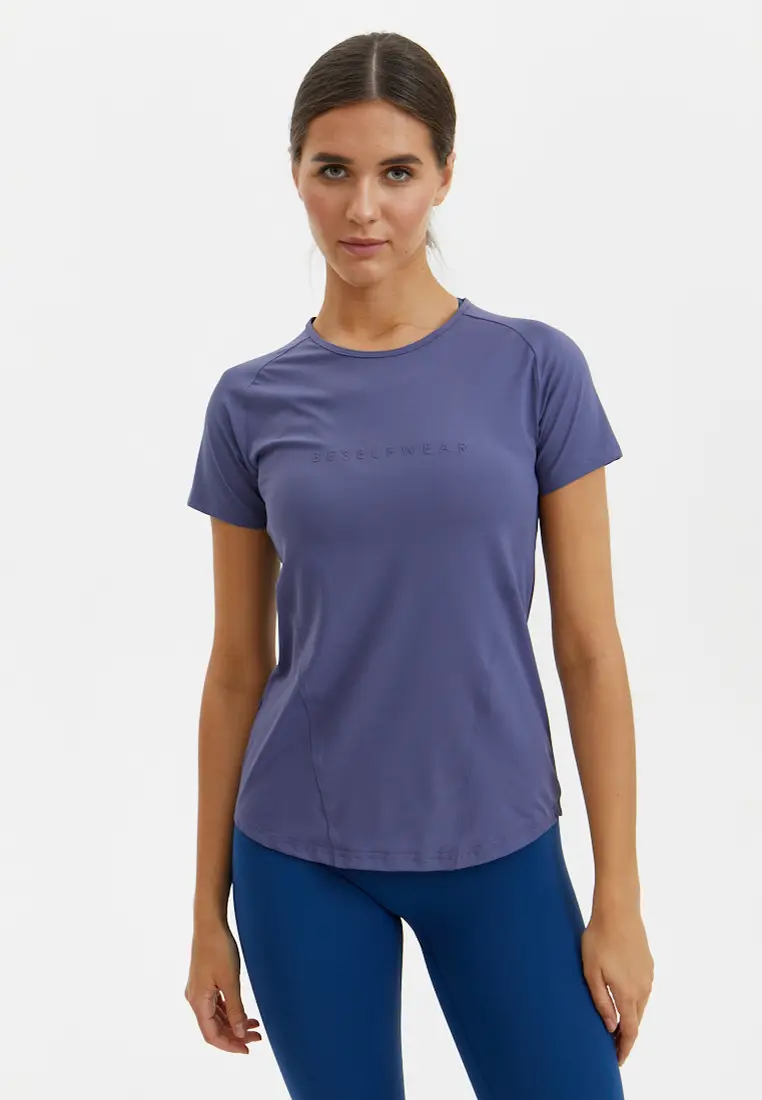 Удлиненная футболка SATIN BASE фиолетово-серая