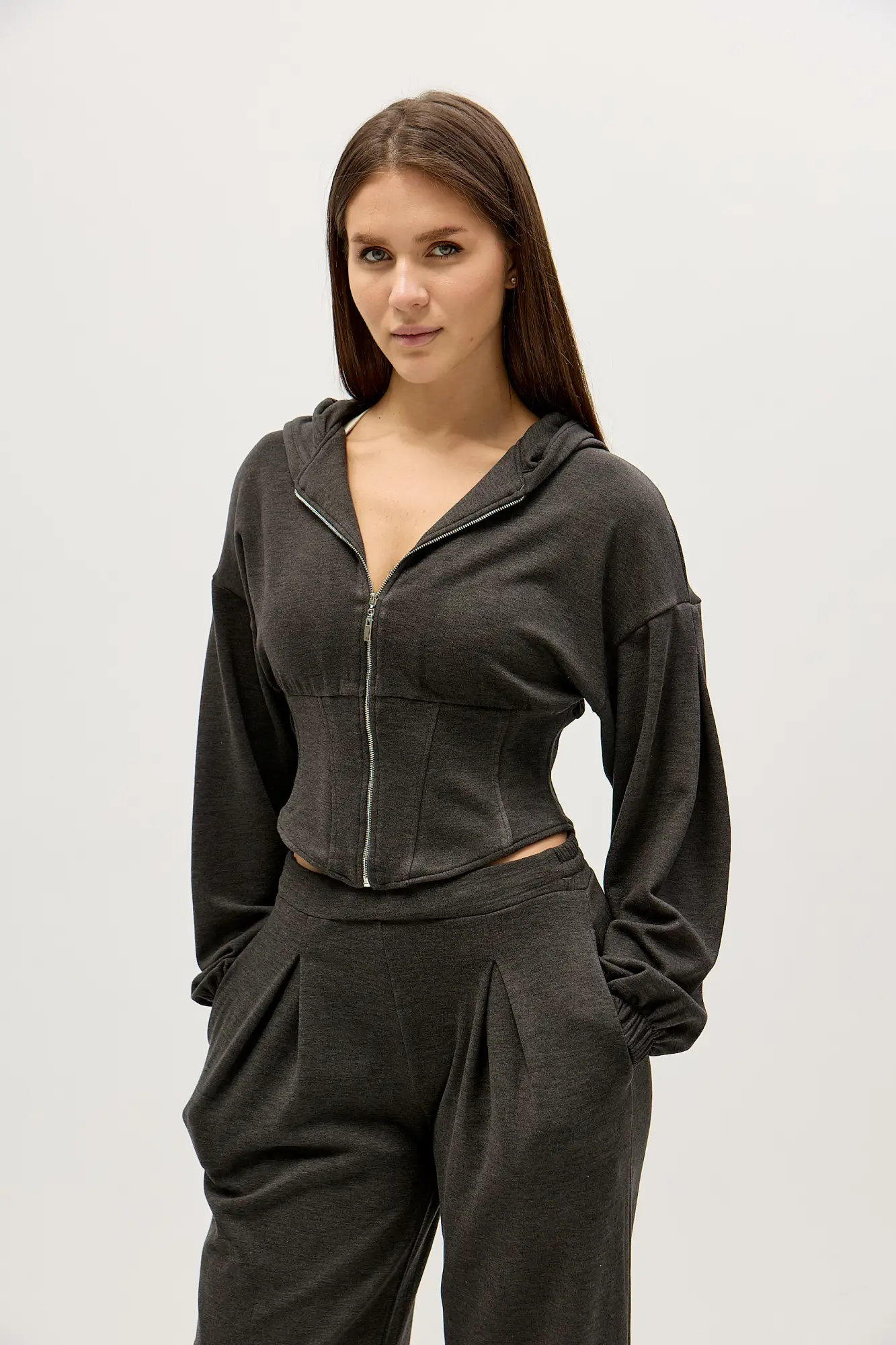 Худи с имитацией корсета URBAN COMFORT темно-серое